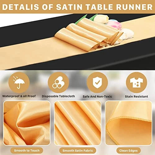 8 Pack Tablecloths And Satin Table Runner,Black And Gold Dot Tablecloth 54 X 108 Inch,Gold Satin Table Runners 11 X 108 Inch,Disposable Plastic Table Cloths For Parties Wedding Birthday Anniversary 3 8 Pack Tablecloths And Satin Table Runner,Black And Gold Dot Tablecloth 54 X 108 Inch,Gold Satin Table Runners 11 X 108 Inch,Disposable Plastic Table Cloths For Parties Wedding Birthday Anniversary - Image 3
