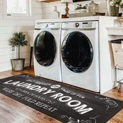 Homcomoda Farmhouse Laundry Room Runner Rugs With Rubber Backing Non Slip 20x59 Washable Laundry Room Mats Black Laundry Rugs And Mats For Laundry Room Decor
