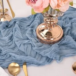 Dusty Blue Cheesecloth Table Runner 10Ft Vintage Rustic Gauze Tablecloth 35x122 Inches Boho Elegant Wedding Baby Shower Birthday Party Table Centerpiece, Photography Background