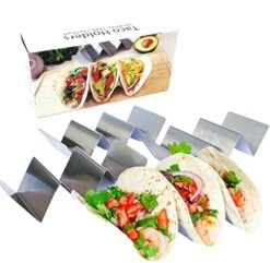 Taco Holder - Taco Holders, Stainless Steel With Free Recipe Ideas - Taco Stand Up Holder - Taco Stand - Taco Plates - Holds 3 Tacos - Dishwasher, Oven And Grill Safe (4 Pack)