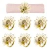Daisy Sunflower Napkin Rings Set Of 6, Gold Bee Napkin Ring Holders For Formal Or Casual Dinning Table Decor