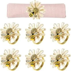 Daisy Sunflower Napkin Rings Set Of 6, Gold Bee Napkin Ring Holders For Formal Or Casual Dinning Table Decor -Generic Furniture Shop 51oR94ri7yS. AC