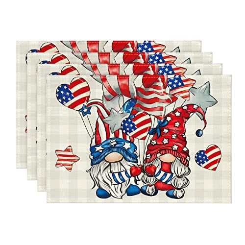 Gnomes Stars Love Heart Buffalo Plaid 4th Of July Placemats Set Of 4, 12x18 Inch Holiday Table Mats For Party Kitchen Dining Decoration 1 Gnomes Stars Love Heart Buffalo Plaid 4th Of July Placemats Set Of 4, 12x18 Inch Holiday Table Mats For Party Kitchen Dining Decoration