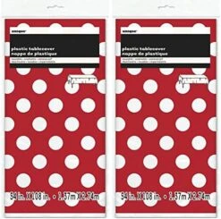 2 Pack Polka Dot Plastic Tablecloth, 108 X 54, Red With White Dots