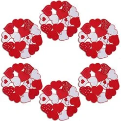 Embroidered Placemats Set Of 6, 15" Round Placemats, Marriage Proposals, Red Heart Table Placemats Indoor Outdoor Love Holiday Dining Party Decor