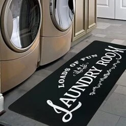 ABREEZE Black Laundry Room Runner Rug Laundry Room Rug Laundry Floor Mat Durable Washhouse Mat Black Rug Non-Slip Doormat Farmhouse Rug (20"x59", Black Flower)… -Generic Furniture Shop 51pViy0AUHL. AC