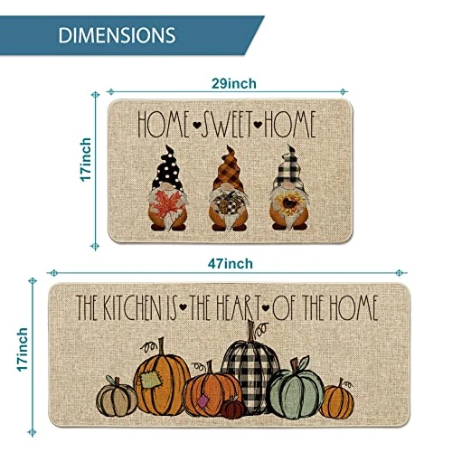 Artoid Mode Home Sweet Home Gnome Pumpkin Decorative Kitchen Mats Set Of 2, The Kitchen Is The Heart Of The Home Seasonal Fall Holiday Party Vintage Low-Profile Floor Mat - 17x29 And 17x47 Inch 3 Artoid Mode Home Sweet Home Gnome Pumpkin Decorative Kitchen Mats Set Of 2, The Kitchen Is The Heart Of The Home Seasonal Fall Holiday Party Vintage Low-Profile Floor Mat - 17x29 And 17x47 Inch - Image 3