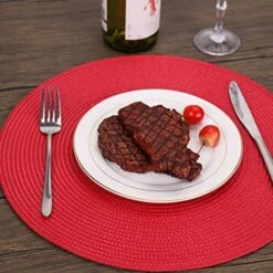 GENERIC Round Placemats Set Of 6 - Woven Red Place Mats Indoor For Dining Table - Washable Heat Resistant Farmhouse Table Mat - Plastic Vinyl Placemat - Table Mats Decorations For Dining Room -Generic Furniture Shop 51pxA4Af3rL