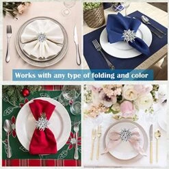 Rhinestone Napkin Rings Silver Set Of 6, Cute Elegant Crystal Bling Flower Napkin Rings Wraps Serviette Buckles Holder Bands For Wedding Birthday Easter Thanksgiving Christmas Dinner Holiday -Generic Furniture Shop 51pynCk7dkS