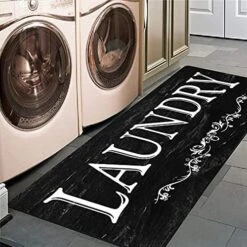ABREEZE Black Laundry Room Runner Rug Laundry Room Rug Laundry Floor Mat Durable Washhouse Mat Black Rug Non-Slip Doormat Farmhouse Rug (20"x59", Black Flower)… -Generic Furniture Shop 51qIKJqnEQS. AC