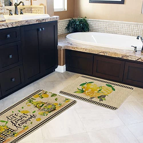 Hexagram Lemon Kitchen Mats Set Of 2, Lemon Kitchen Decor Rugs And Mats Farmhouse Plaid Tree And Truck Mat For Floor,Bathroom, Spring And Summer Lemon Decorations For Home 17x29 Inch-17x47 Inch 6 Hexagram Lemon Kitchen Mats Set Of 2, Lemon Kitchen Decor Rugs And Mats Farmhouse Plaid Tree And Truck Mat For Floor,Bathroom, Spring And Summer Lemon Decorations For Home 17x29 Inch-17x47 Inch - Image 6