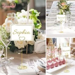 16pcs Place Card Holders, 8.75 Inches Tall Table Number Holders, Gold Picture Holder For Tables With Heart Shaped Clip For Wedding, Photos, Food Signs, Memo Notes, Restaurant, Birthday -Generic Furniture Shop 51rDYwEyXDL