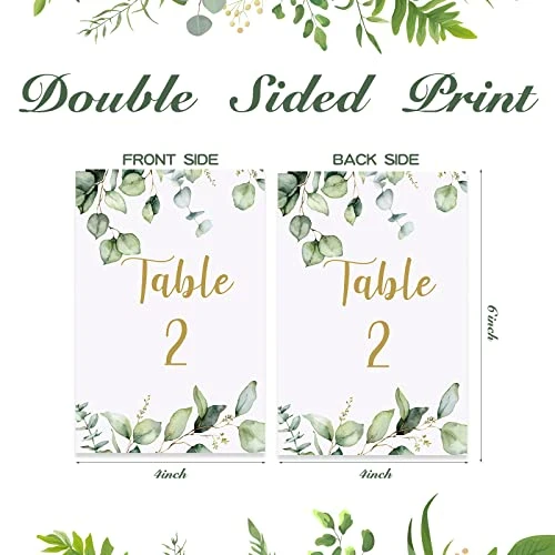 26 Pieces Wedding Table Numbers Cards 1-25 With Head Table Numbers Greenery Eucalyptus Table Cards Double Sided Party Table Numbers For Wedding Reception Baby Shower Birthday Bridal Party (Gold) 2 26 Pieces Wedding Table Numbers Cards 1-25 With Head Table Numbers Greenery Eucalyptus Table Cards Double Sided Party Table Numbers For Wedding Reception Baby Shower Birthday Bridal Party (Gold) - Image 2