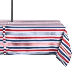 Patriotic Stripes Tabletop Collection, Stain Resistant & Waterproof, Tablecloth, 60x84 W/Zipper, Red, White, & Blue
