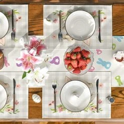 Buffalo Plaid Bunny Rabbit Ears Flower Easter Placemats For Dining Table, 12 X 18 Inch Spring Summer Seasonal Holiday Rustic Vintage Washable Table Mats Set Of 4