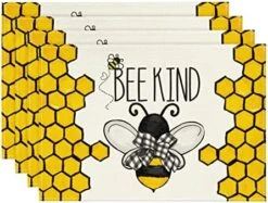 Bee Kind Be Happy Honey Summer Placemats For Dining Table, 12 X 18 Inch Spring Seasonal Holiday Decoration Rustic Vintage Washable Table Mats Set Of 4 -Generic Furniture Shop 51rjA3RMOCL. AC
