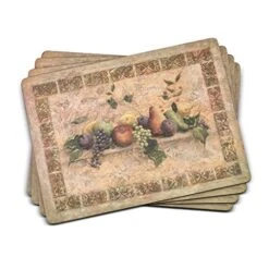 Pimpernel Tuscan Palette Collection Placemats | Set Of 4 | Heat Resistant Mats | Cork-Backed Board | Hard Placemat Set For Dining Table | Measures 15.7” X 11.7”