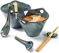 Ramen Bowls With Chopsticks And Spoons Set, 26 OZ Ceramic Japanese Noodle Bowls Set Of 2, Porcelain Deep Udon Bowl For Salad, Pasta, Reactive Glaze, Microwave & Dishwasher Safe (Green) -Generic Furniture Shop 51sA8CohxKL. AC