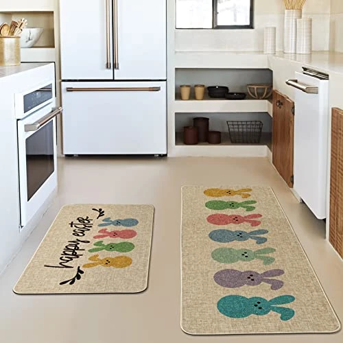 Artoid Mode Happy Easter Rabbits Decorative Kitchen Mats Set Of 2, Home Seasonal Spring Easter Holiday Holiday Party Low-Profile Floor Mat - 17x29 And 17x47 Inch 2 Artoid Mode Happy Easter Rabbits Decorative Kitchen Mats Set Of 2, Home Seasonal Spring Easter Holiday Holiday Party Low-Profile Floor Mat - 17x29 And 17x47 Inch - Image 2