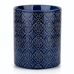 KOOV Kitchen Utensil Holder, Large Utensil Holders For Countertop, 6 X 7 Inches Ceramic Utensil Crock, Deep And Stable, Cooking Utensil Holder, Embossed Pattern (BLue)