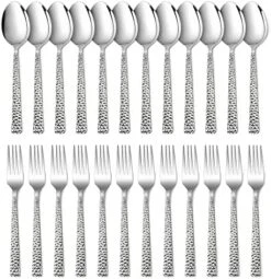 24-Piece Hammered Forks And Spoons Silverware Set, E-far Stainless Steel Square 12 Dinner Forks And 12 Dinner Spoons, Modern Metal Flatware Cutlery For Kitchen And Restaurant, Dishwasher Safe-7.9 Inch -Generic Furniture Shop 51slHlbFaQL. AC