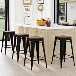 24 Inch Bar Stools Set Of 4 Counter Height Stools Stackable Bar Stool Backless Metal Barstools White Cream Counter Stools Indoor For Kitchen & Island&Dining Chairs Set Of 4 25 24 Inch Bar Stools Set Of 4 Counter Height Stools Stackable Bar Stool Backless Metal Barstools White Cream Counter Stools Indoor For Kitchen & Island&Dining Chairs Set Of 4 -Generic Furniture Shop 51sy3 KhtOL. AC 1