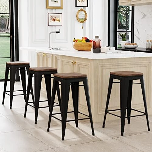 24 Inch Bar Stools Set Of 4 Counter Height Stools Stackable Bar Stool Backless Metal Barstools White Cream Counter Stools Indoor For Kitchen & Island&Dining Chairs Set Of 4 12 24 Inch Bar Stools Set Of 4 Counter Height Stools Stackable Bar Stool Backless Metal Barstools White Cream Counter Stools Indoor For Kitchen & Island&Dining Chairs Set Of 4 - Image 12