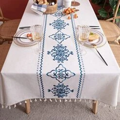 Table Cloth Embroidery Damask Pattern Wrinkle Free Heavy Weight Cotton Linen Farmhouse Tablecloth Decorative Fabric Tassel Table Cover For Outdoor And Indoor Use (Rectangle,55 X 87 Inch) 17 Table Cloth Embroidery Damask Pattern Wrinkle Free Heavy Weight Cotton Linen Farmhouse Tablecloth Decorative Fabric Tassel Table Cover For Outdoor And Indoor Use (Rectangle,55 X 87 Inch) -Generic Furniture Shop 51tEk1cl8dS