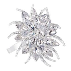 Set Of 8 Lotus Flower Napkin Rings For Dinning Table Setting- Silver Rhinestone Winter Napkin Ring Serviette Buckles Holder For Wedding, Christmas, Holiday Party, Home Kitchen Table Decor