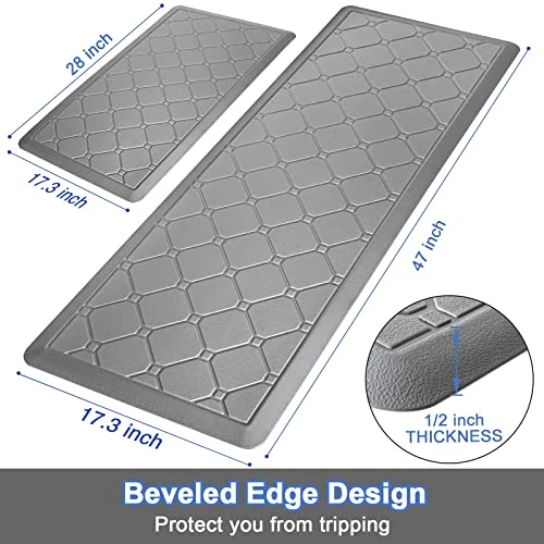 Kitchen Mats 2 PCS Cushioned Anti Fatigue Kitchen Rugs And Mat, 1/2 Inch Thick Waterproof Non Slip Kitchen Rug Set, PVC Non Skid Comfort Cushion Mat For Kitchen Floor Sink Office Laundry, Grey 2 Kitchen Mats 2 PCS Cushioned Anti Fatigue Kitchen Rugs And Mat, 1/2 Inch Thick Waterproof Non Slip Kitchen Rug Set, PVC Non Skid Comfort Cushion Mat For Kitchen Floor Sink Office Laundry, Grey - Image 2