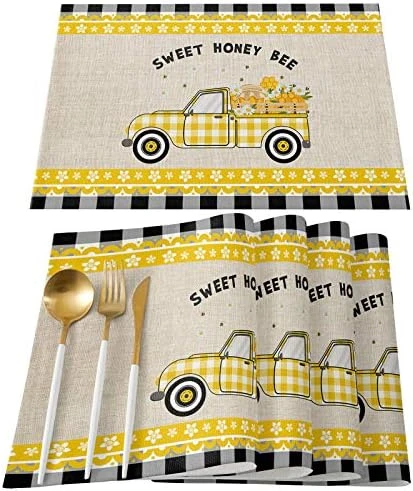 Store Placemats Yellow Truck Sweet Honey Bee Daisy Black White Grid Heat-Resistant Washable Place Mats Non Slip, Table Mats For Dinner Table Kitchen Outdoor Weeding Set Of 6 9 Store Placemats Yellow Truck Sweet Honey Bee Daisy Black White Grid Heat-Resistant Washable Place Mats Non Slip, Table Mats For Dinner Table Kitchen Outdoor Weeding Set Of 6 - Image 9