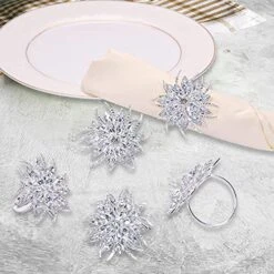Silver Napkin Rings Set Of 12, Luxury Rhinestone Crystal Flower Serviette Buckles Holder For Wedding Birthday Dinner Parties Easter Christmas Holiday With Gift Box, Silver (napkin Rings15) -Generic Furniture Shop 51tiIZBWElL