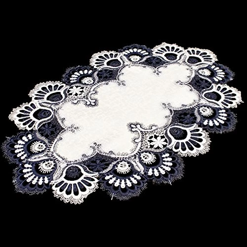Blue Navy & White European Lace Placemats, Table Doilies (14Wx21L Set Of 2) 2 Blue Navy & White European Lace Placemats, Table Doilies (14Wx21L Set Of 2) - Image 2