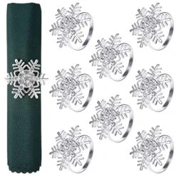 Apkin Rings- Set Of 8 Snowflake Metal Napkin Holder Silver Xmas Napkin Buckle For Holiday Party Dinner Wedding Banquet Christmas Dinning Table Settings Decoration