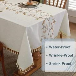 Cotton Linen Tablecloth For Dining Table Farmhouse Kitchen Rectangle Table Cloth Coffee Table Cover, Beige, Coffee Flower, 55x86 Inch -Generic Furniture Shop 51v9vkB1oyL