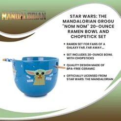 STAR WARS Tar Wars: The Mandalorian Grogu "Nom Nom" Japanese Ceramic Dinnerware Set | Includes 20-Ounce Ramen Noodle Bowl And Wooden Chopsticks | Asian Food Dish Set For Home & Kitchen | Cute Baby Yoda Gifts -Generic Furniture Shop 51vVTElJGWL