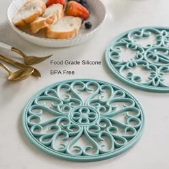 Silicone Trivet Mat - Non-Slip & Heat Resistant Kitchen Hot Pads For Countertops & Table - Kitchen Trivets For Hot Dishes & Cookware - Hot Pot Holder For Pots & Pans - Turquoise,Set Of 3 -Generic Furniture Shop 51vfr5i1fWL