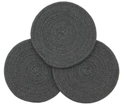 Kitchen Potholders Set Trivets Set Pure Cotton Thread Weave Hot Pot Holders Set Hot Pads Hot Mats, Round Stylish Coasters, Diameter 7 Inches, Set Of 3 (Dark Grey, 7")