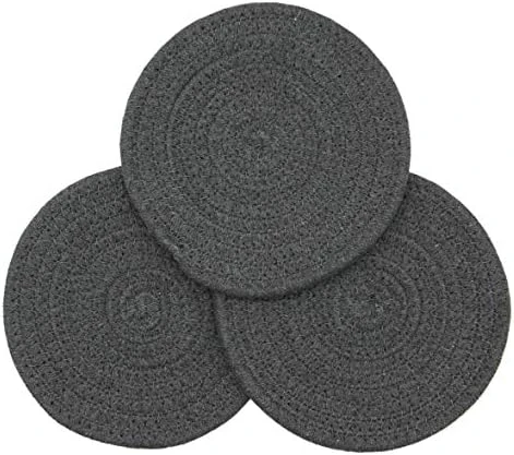 Kitchen Potholders Set Trivets Set Pure Cotton Thread Weave Hot Pot Holders Set Hot Pads Hot Mats, Round Stylish Coasters, Diameter 7 Inches, Set Of 3 (Dark Grey, 7") 6 Kitchen Potholders Set Trivets Set Pure Cotton Thread Weave Hot Pot Holders Set Hot Pads Hot Mats, Round Stylish Coasters, Diameter 7 Inches, Set Of 3 (Dark Grey, 7") - Image 6