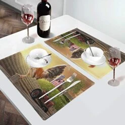 Animal Rooster Sunset Placemat Table Mats Set Of 6, Morning Cock Farm Birds Sun Animal Rural Heat-Resistant Washable Clean Kitchen Place Mats For Dining Table Decoration -Generic Furniture Shop 51wIeByCk8L