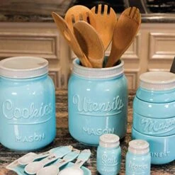 Wide Mouth Mason Utensil Holder - Large Ceramic Kitchen Utensil Holder - Rustic Farmhouse Caddy Organizer For Cooking Utensils, Spatula, Accessories - Beautiful Farm House Countertop Crock Decor -Generic Furniture Shop 51wNtZVBFBL
