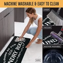 ABREEZE Black Laundry Room Runner Rug Laundry Room Rug Laundry Floor Mat Durable Washhouse Mat Black Rug Non-Slip Doormat Farmhouse Rug (20"x59", Black Flower)… -Generic Furniture Shop 51wy4auKGPL