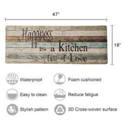 Farmhouse Kitchen Mats Cushioned Anti-Fatigue Comfort Mat For Home & Office Ergonomically Engineered Memory Foam Kitchen Rug Waterproof Non-Skid, 47" By 17",Happiness -Generic Furniture Shop 51x0MVO9xKL