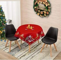 Small Embroidered Christmas Holiday Santa Clause Tablecloths, Toppers, Tablecovers For End Table, Tea Table, Coffee Table And Nightstand (33 × 33 Inch)