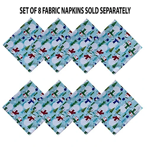 Blue Snowman Fun Christmas Fabric Tablecloth, Cheerful Snowmen And Evergreen Tree Print Xmas Soil Resistant, No Iron Easy Care Tablecloth, 52 Inch X 70 Inch Oblong/Rectangle 6 Blue Snowman Fun Christmas Fabric Tablecloth, Cheerful Snowmen And Evergreen Tree Print Xmas Soil Resistant, No Iron Easy Care Tablecloth, 52 Inch X 70 Inch Oblong/Rectangle - Image 6