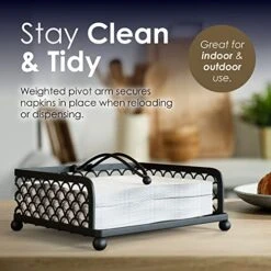 Legant Flat Paper Napkin Holder With Dispenser Arm - Napkin Holders For Table, Kitchen, Countertops & Outdoor Tables - Square Metal Lattice Basket Dinner Napkin Holder -Napkins Dispenser (Black) -Generic Furniture Shop 51xeLCpc7DL