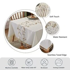 Cotton Linen Tablecloth For Dining Table Farmhouse Kitchen Rectangle Table Cloth Coffee Table Cover, Beige, Coffee Flower, 55x86 Inch -Generic Furniture Shop 51xenqASQmL
