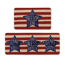 Artoid Mode Stripes Let Freedom Ring Kitchen Mats Set Of 2, 4th Of July Patriotic Liberty Decorations For Home Kitchen - 17x29 And 17x47 Inch