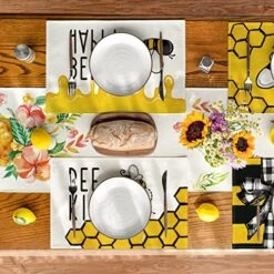 Bee Kind Be Happy Honey Summer Placemats For Dining Table, 12 X 18 Inch Spring Seasonal Holiday Decoration Rustic Vintage Washable Table Mats Set Of 4 -Generic Furniture Shop 51yK0JmFuVL