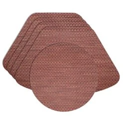 Redwood (Brick & Tan) Wipe Clean Wedge-Shaped Placemats - Set Of Four Plus Center Round-Charger